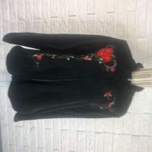 Basic editions black fleece jacket red poinsettias